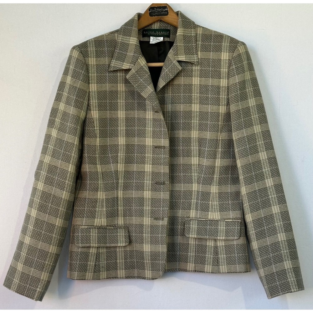 Harve Benard Blazer Plaid Wool Womens Size 14 Neutrals Excellent